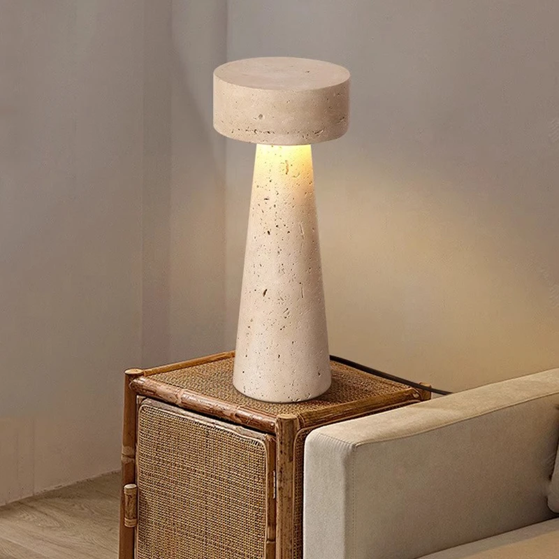 

Modern Travertine LED Table Lamp Natural Yellow Cave Stone Desk Lamp For Bedroom Living Room Study Indoor Decorative Lighting