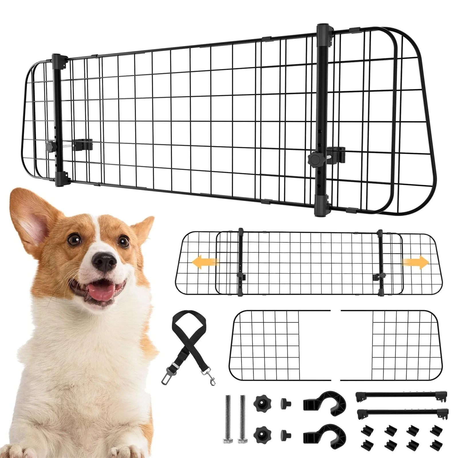 

Car Protective Barrier For Dogs, Universal Extendable Car Dog Separator Grille Safety Gate Barrier 16'' Car Guard Dog Net