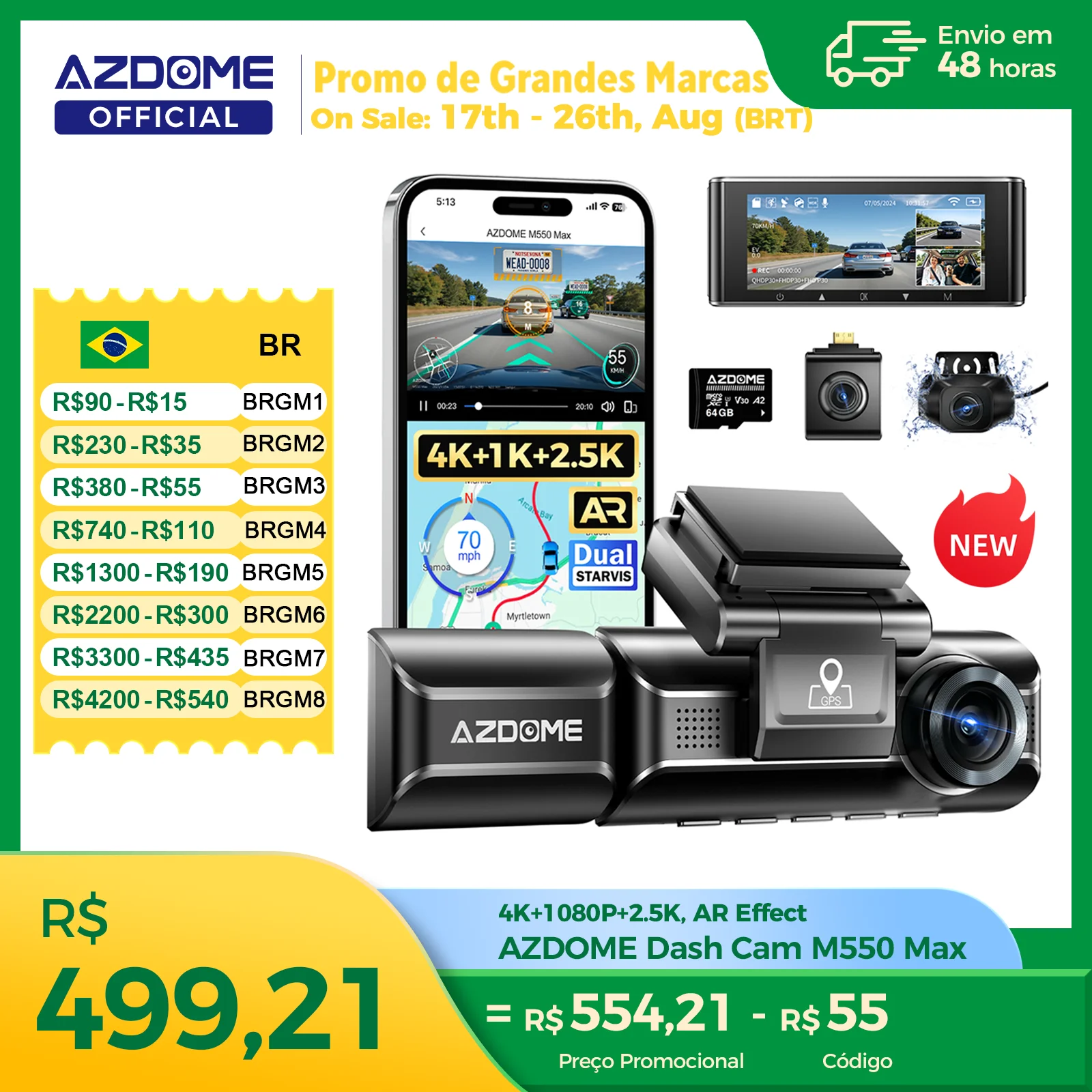 Azdome m550 max traço cam 4k + 1k + 2.5k embutido gps wifi 150fov câmera do carro 24h monitor de estacionamento visão noturna traço cam para carros