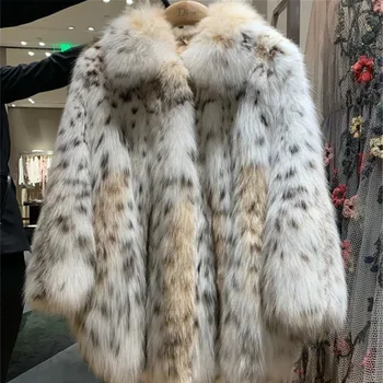 شتاء جديد موضة ليوبارد فو الثعلب الفراء معطف دافئ تقليد الثعلب الفراء معطف ملابس خارجية فاخرة فروي السترات النسائية الفاخرة