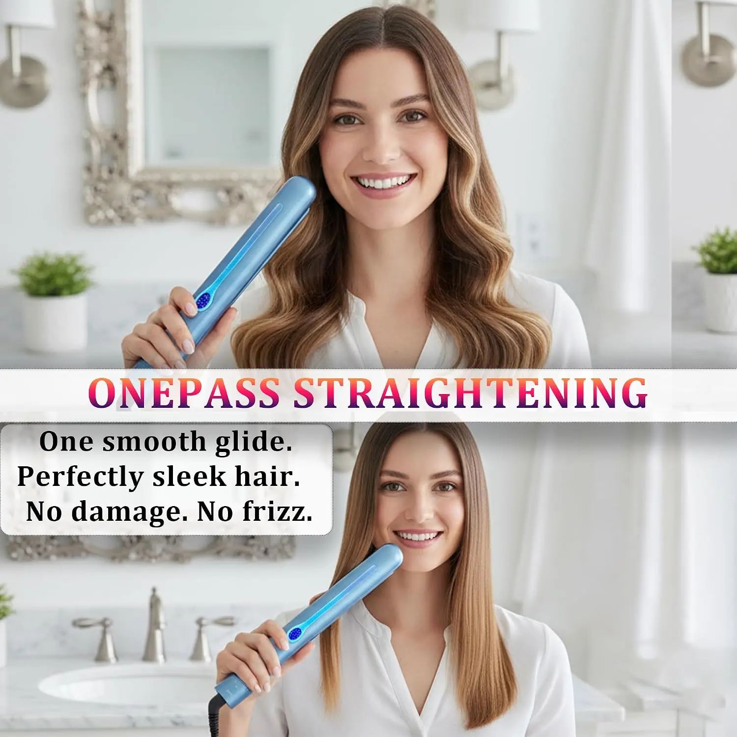 Nano Titanium Hair Straightener 1 inch 3D Floating Plate Fast Heating Flat Iron for All Hair Types with Travel Pouch Dual Voltage view 2
