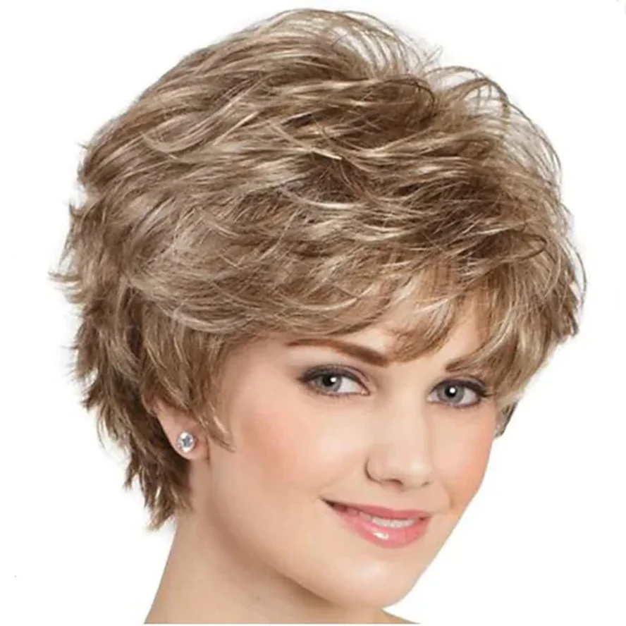 10 Inch Synthetische Haarvervangende Pruiken-Natuurlijk Ogende Blonde Pruik Met Pony, Korte Rechte Gelaagde Pruiken Voor Vrouwen