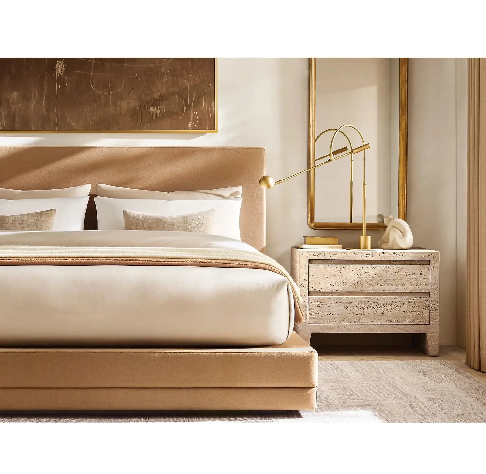 Modern natural marble bedside table Bedroom bedside table
