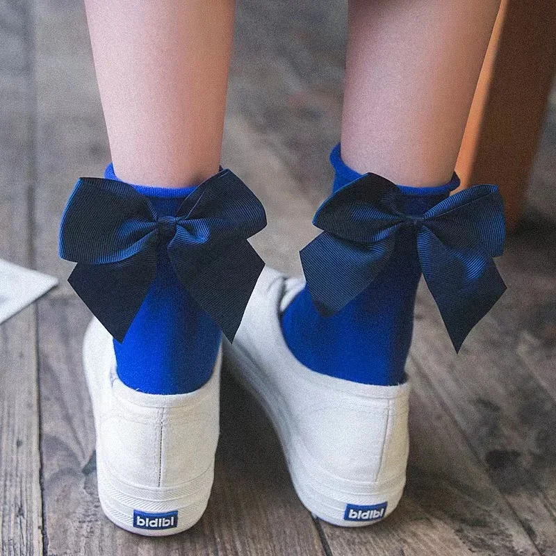 Chic Streetwear Women's Lovely Candy Color Bow Socks.Casual Female Contrast Color Short Socks.Cute Ladies Bow knot Sox