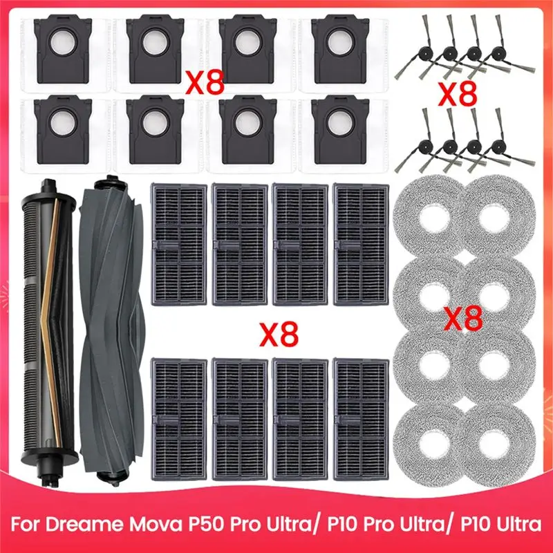 

A24F-For Dreame Mova P50 Pro Ultra/ P10 Pro Ultra/ P10 Ultra Spare Part Main Tricut Side Brush Hepa Filter Mop Cloth Dust Bag