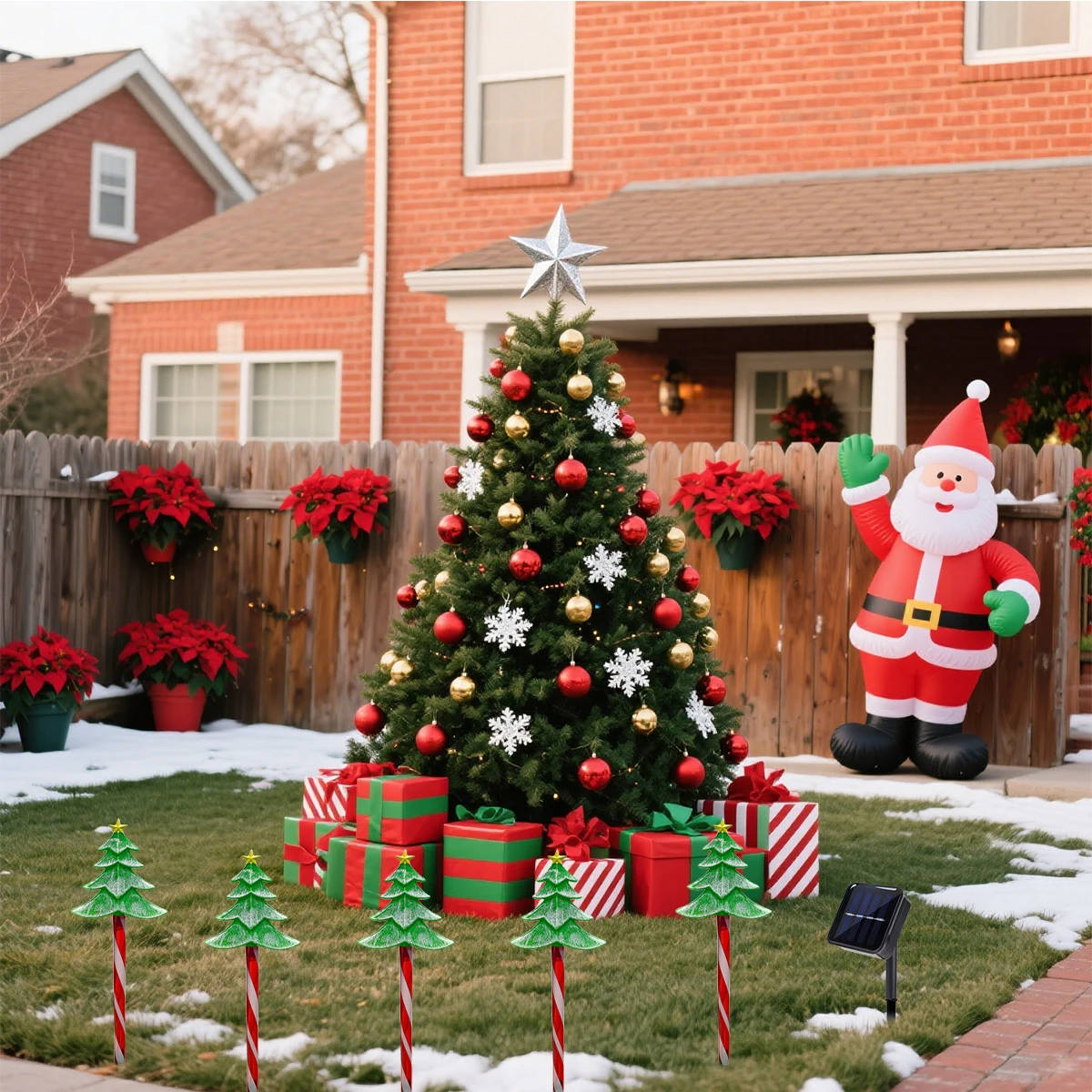 1 مجموعة من 5 شجرة عيد الميلاد الشمسية الأرض التوصيل ضوء 8 طرق شجرة عيد الميلاد أضواء الحلوى مثالية للفناء ساحة الحديقة تزيين في العطلة