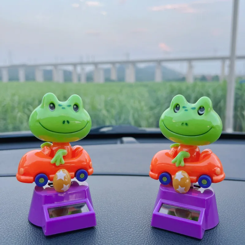 Energia solar dos desenhos animados animal balanço dança brinquedo bonito sapo pato auto dança brinquedo solar console central do carro ornamento decoração presente engraçado