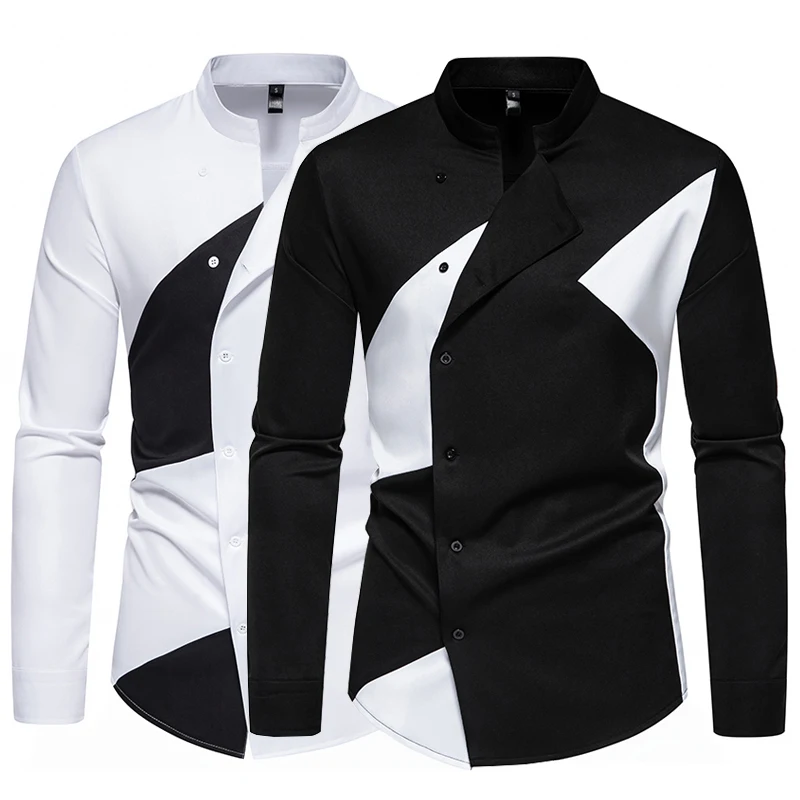 Men's Color Block Long Sleeve Shirt New Fashion Design Autumn Casual Patchwork Daily Office Top Party Social Top for Men