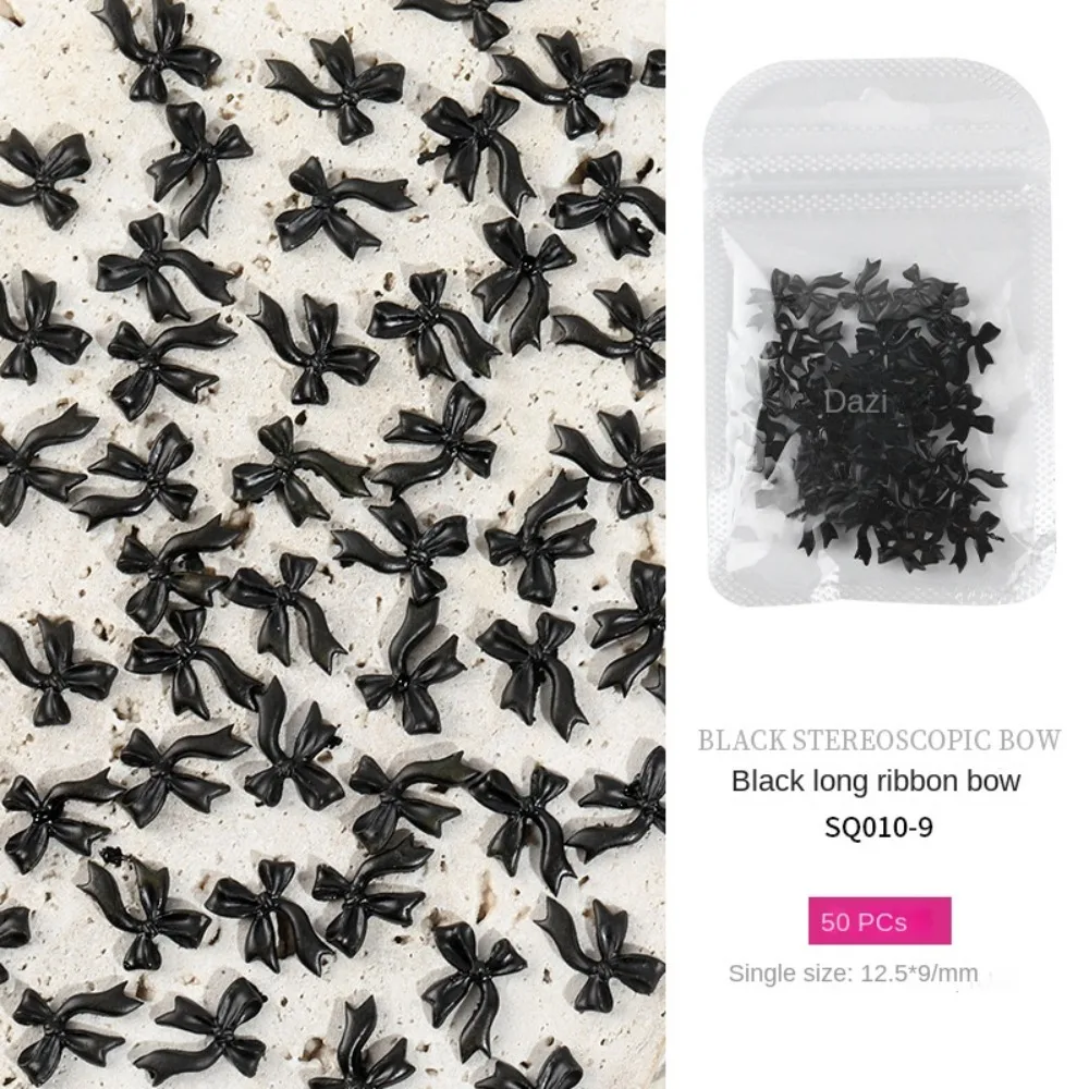 

50 шт., аксессуары для ногтей, 3D дизайн ногтей, бант, украшение для ногтей из смолы, черно-белые женские украшения для дизайна ногтей, украшение для маникюра