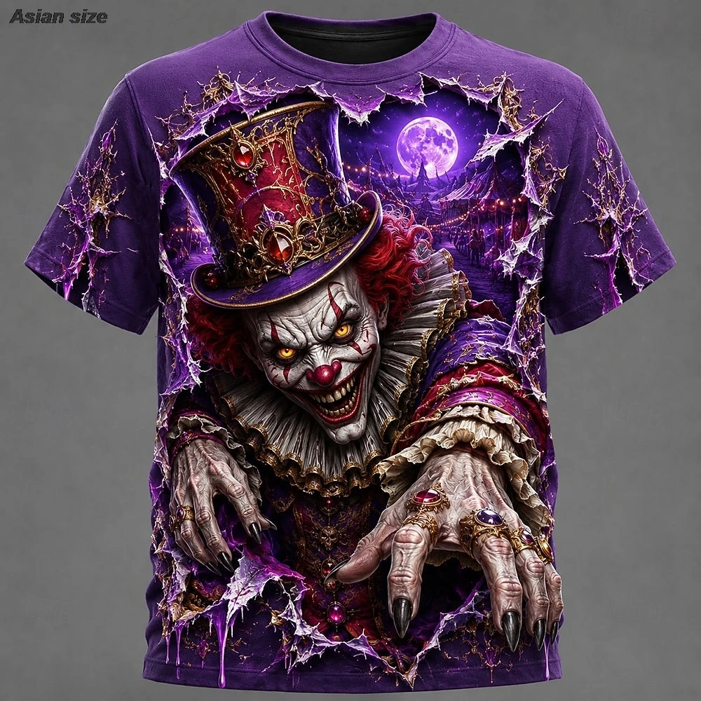 2026 Halloween Men's Optical Illusion Creepy Clown Clown  Vintage T Shirt Short Sleeve T shirt 3D Print Crew Neck Shirts