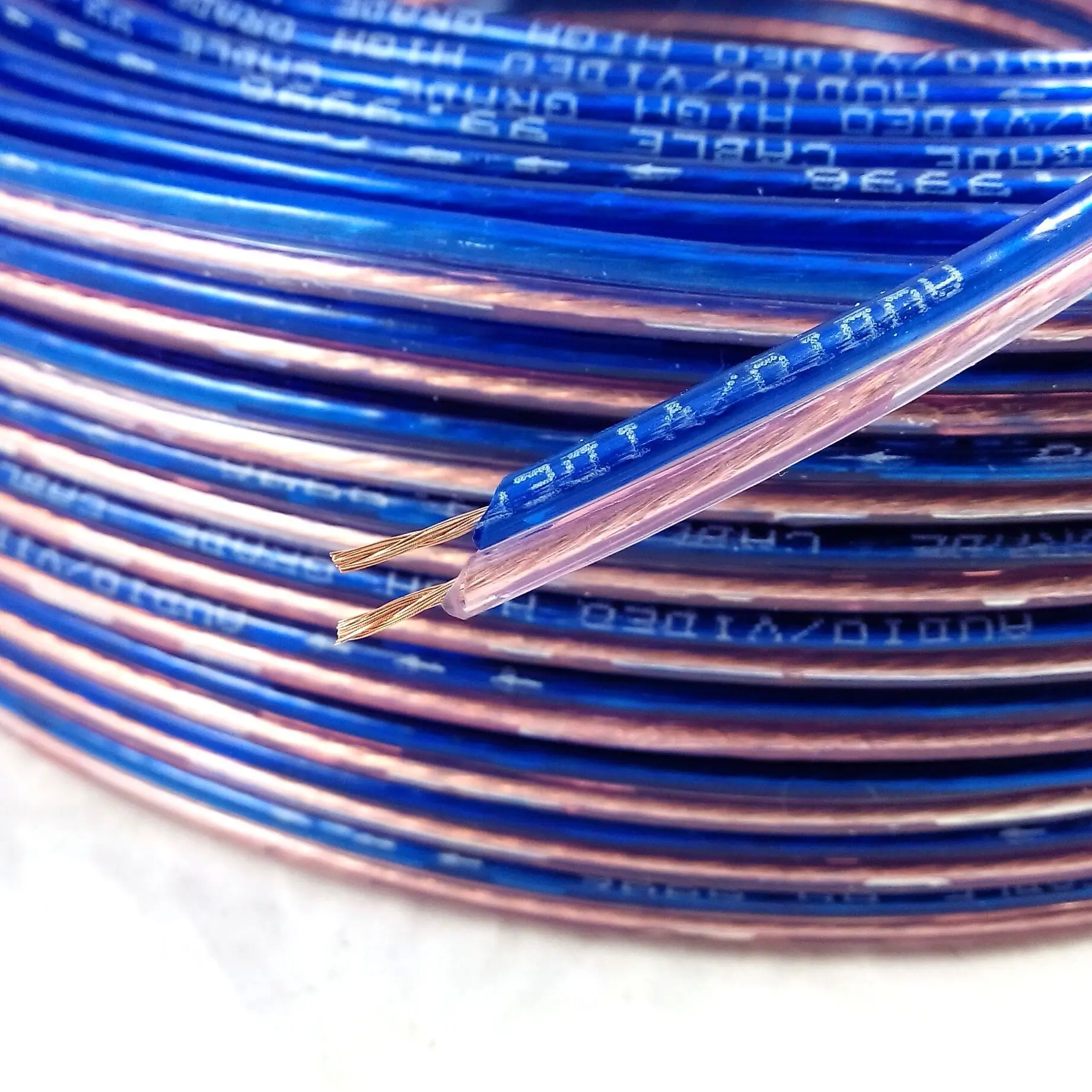 2x200 Core Transparent  Speaker Cable, Car Audio Stereo Wire for Home Theater & Automotive Systems with  Oxygen-Free Copper