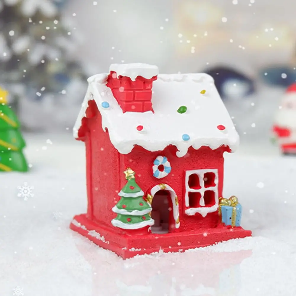 Cartoon Luminous Christmas House Ornaments Resin Handmade Christmas House Statue Festival 3D Christmas Miniature Cookie House