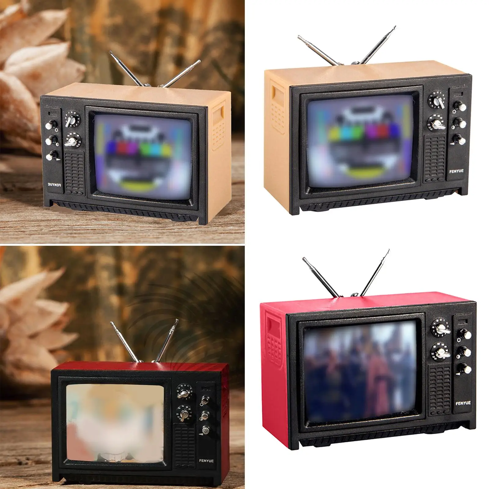 1:12 인형집 빈티지 올드 스타일 미니어처 텔레비전 TV 그림이 있는 인형집 가구 모델 장식 장난감