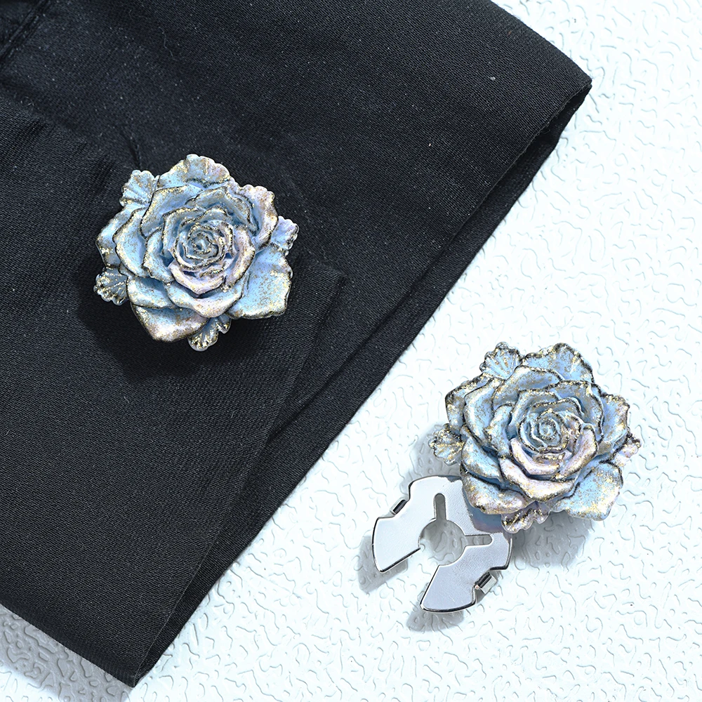 ICEYY Elegant Vintage Blue Peony Shirt Sleeve Button Copper Cufflinks Button Cover Accessories Decoration for Women