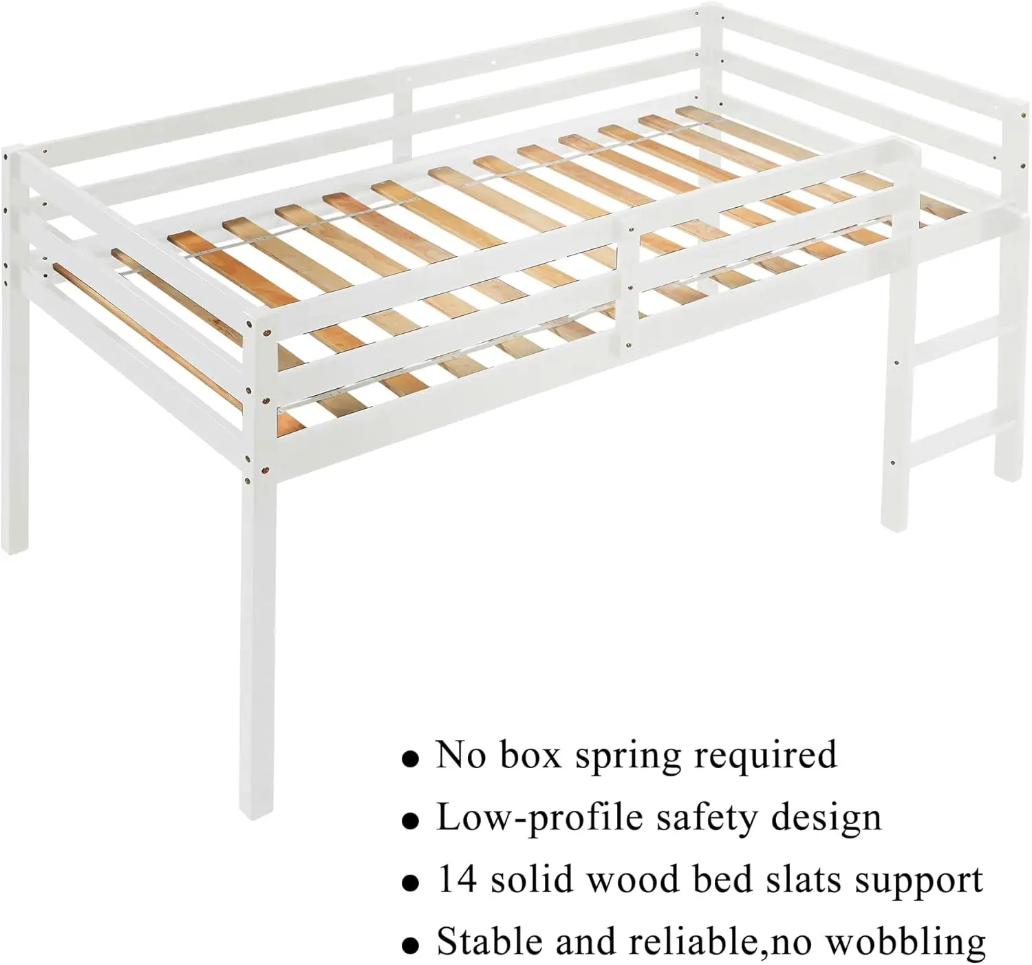 Bed for Kids with Ladders and Guard Rails,Solid Wood and Sturdy Low Loft Bed Frame for Boys Girls and Junior,No Box Spring