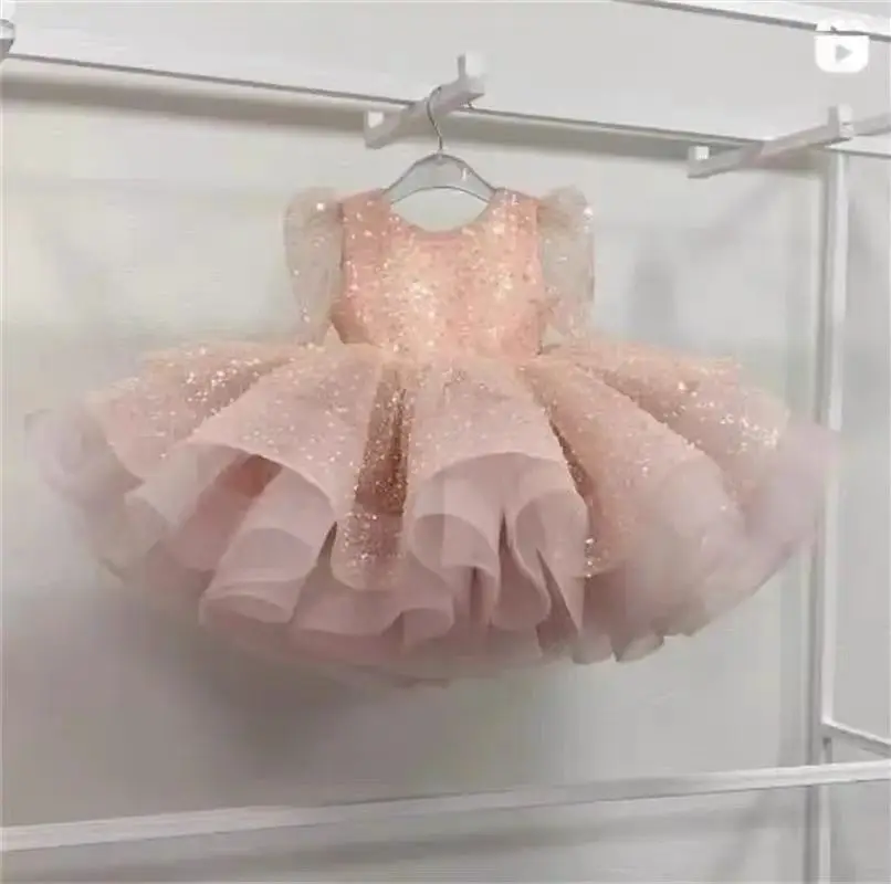 Sequin Light Blue Kids Dress - Tulle Tutu Princess Birthday Host Flower Girl Catwalk Piano Performance Costume