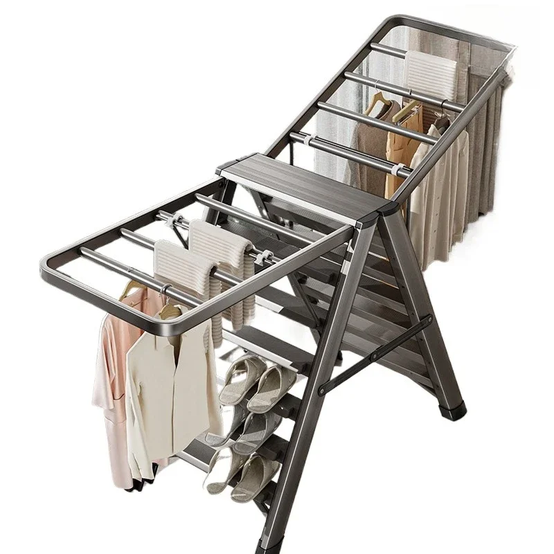 Indoor floor-to-ceiling household ladder dual-purpose balcony folding drying rack multi-functional Italian bold