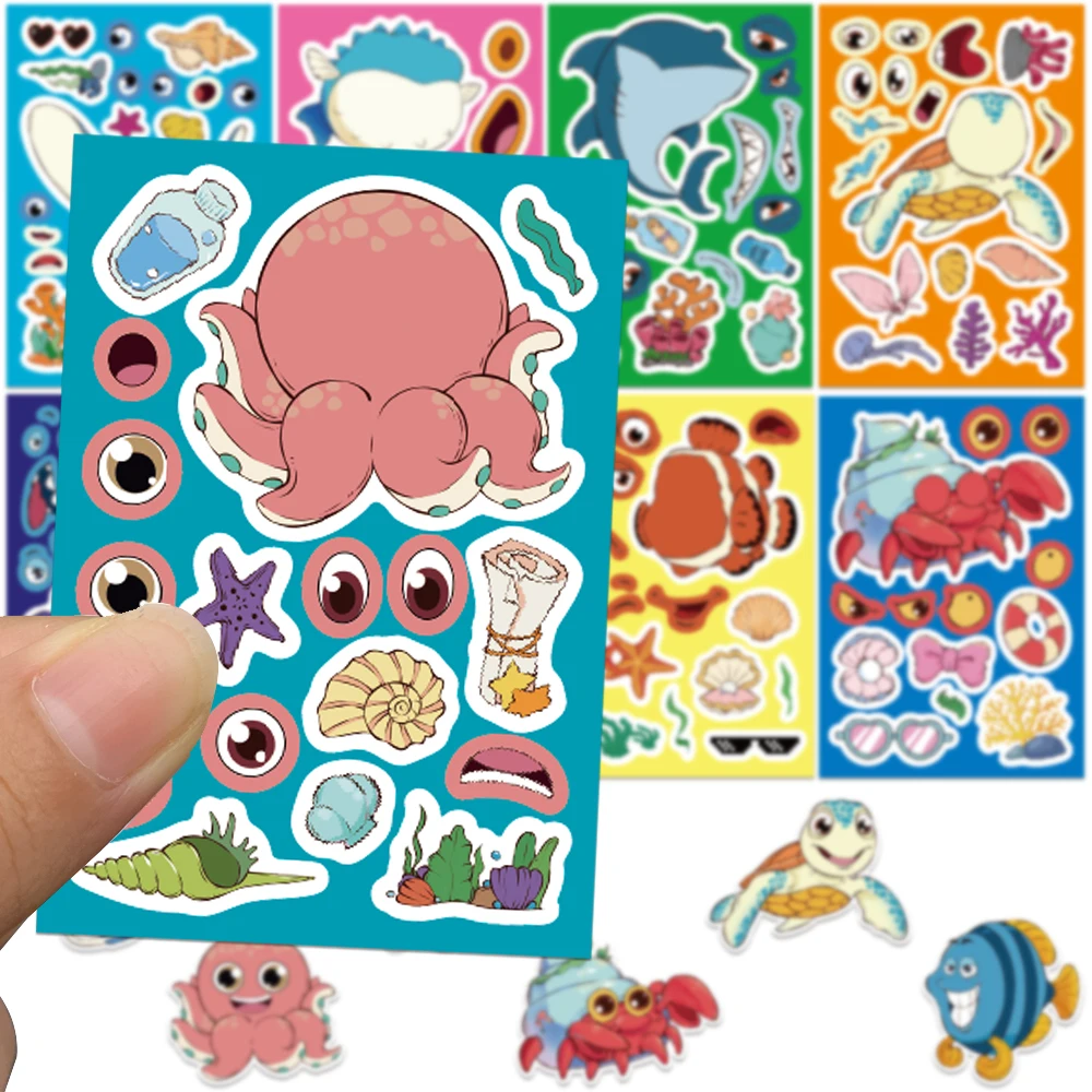 32Sheets Funny Aquarium DIY Puzzle Animals Graffiti Sticker Cartoon Toy Decals For Laptop Refrigerator Notebooks Girl Stickers