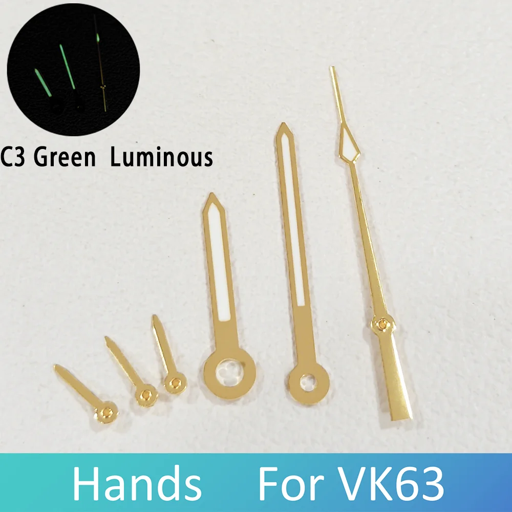 For vk63 Hands C3 Green Luminous 6-Hands Fit VK63 Quartz Movement VK63 Hands Orange Pointer Watch Hands High Quality Parts