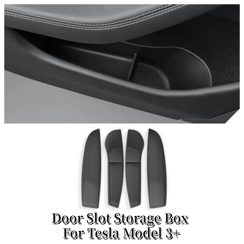 4pcs Door Slot Storage Box for Tesla New Model3+ Highland 2024 Door Armrest Umbrella Trash Can TPE Organizer Box Car Accessories