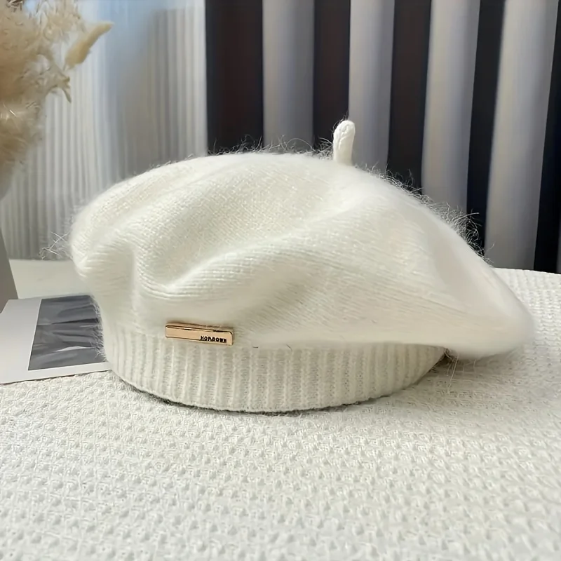 قبعة نسائية عصرية، لون خالص، قابلة للتنفس ومرنة. مثالية لعطلة الخريف/الشتاء وعيد الميلاد. غسل اليد فقط. #2