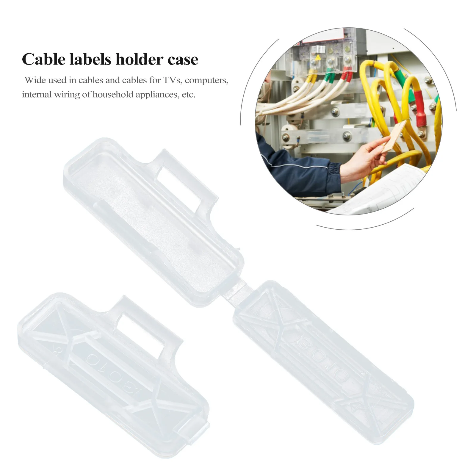 

100 шт., коробка для этикеток на кабель, прозрачный держатель для знаков провода, чехол для кабелей, компьютерная бытовая техника, кабельные бирки, держатель, чехол