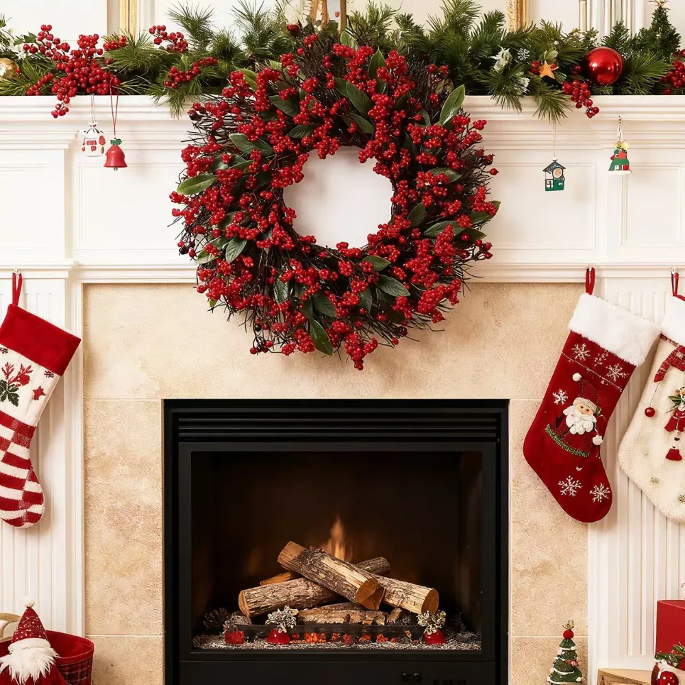 American-style Artificial Berry Holly Christmas Wreath 45 CM DIY Hanging Wreath Decoration Simulated Xmas Red Berry Garland