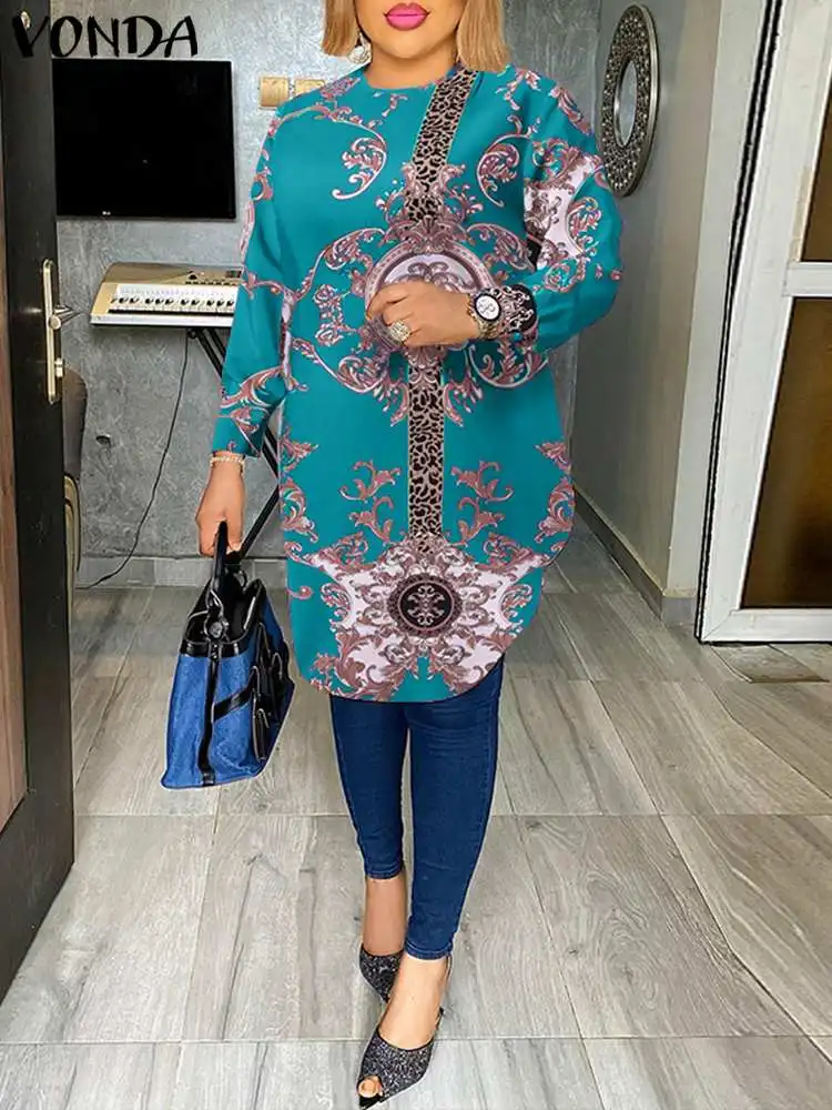 Plus Size 5XL VONDA Bohemian Blouses Women Long Shirt Long Sleeve Printed Vintage Tops Tunic Fashion Casual Blusas Femininas