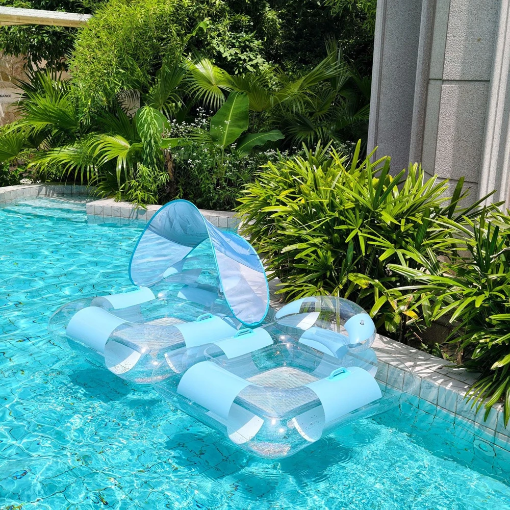 1PC Inflatable Pool Float Chair - 1 Pack Pool Floaties with Handle& Headrest, U-Shaped Pool Lounger Summer Water Float - view 4