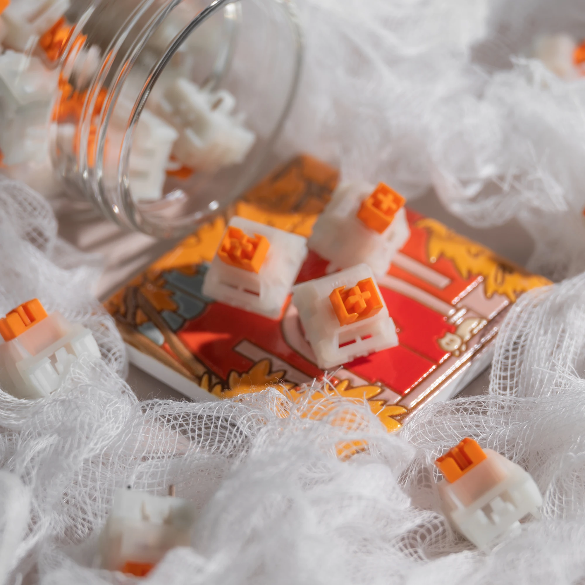 XCJZ Milk Orange Silver Switch Linear 5-Pin Extended Long Spring Speed Switches Factory Lubed for Custom Gaming Mechanical Keybo