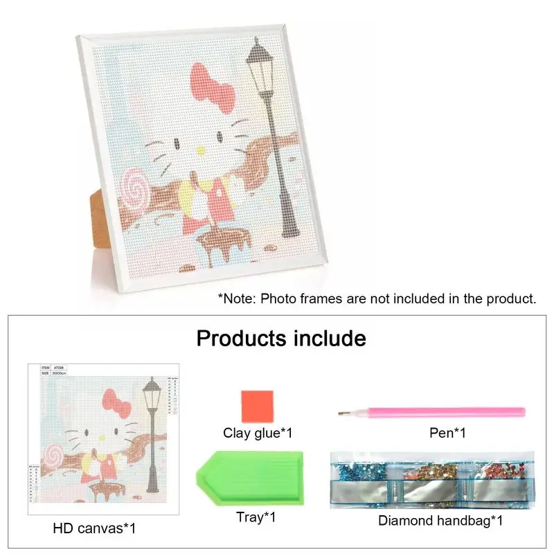 1PC Cute Hello Kitty Stirring Chocolate Dessert Scene 5D DIY Diamond Painting Kit, Full Drill Rhinestone Embroidery Art Craft fo
