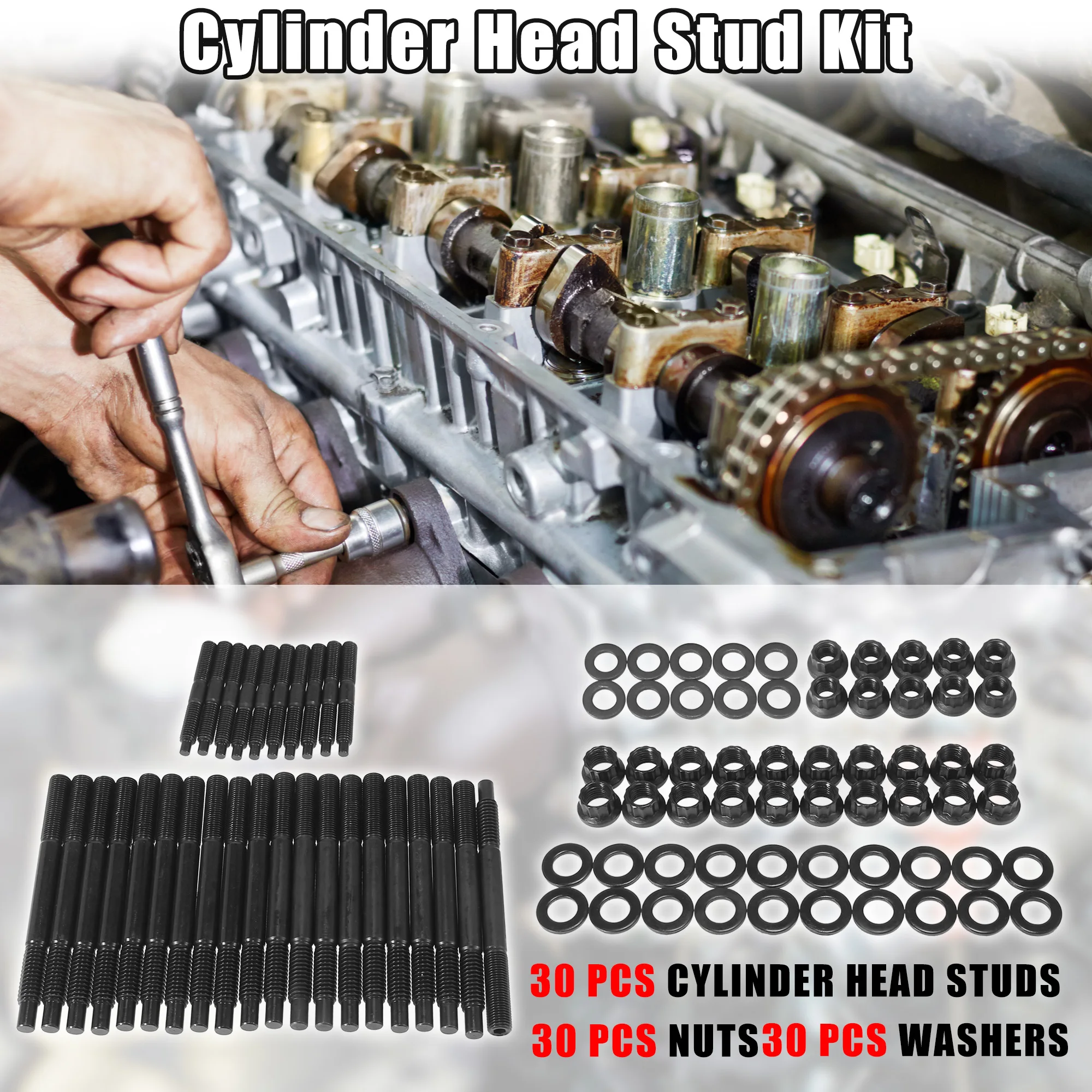 UXCELL Car Cylinder Head Stud Kit Replacement Part for Chevy LS1 LS6 2004-2006 5.3L 5.7L 6.0L