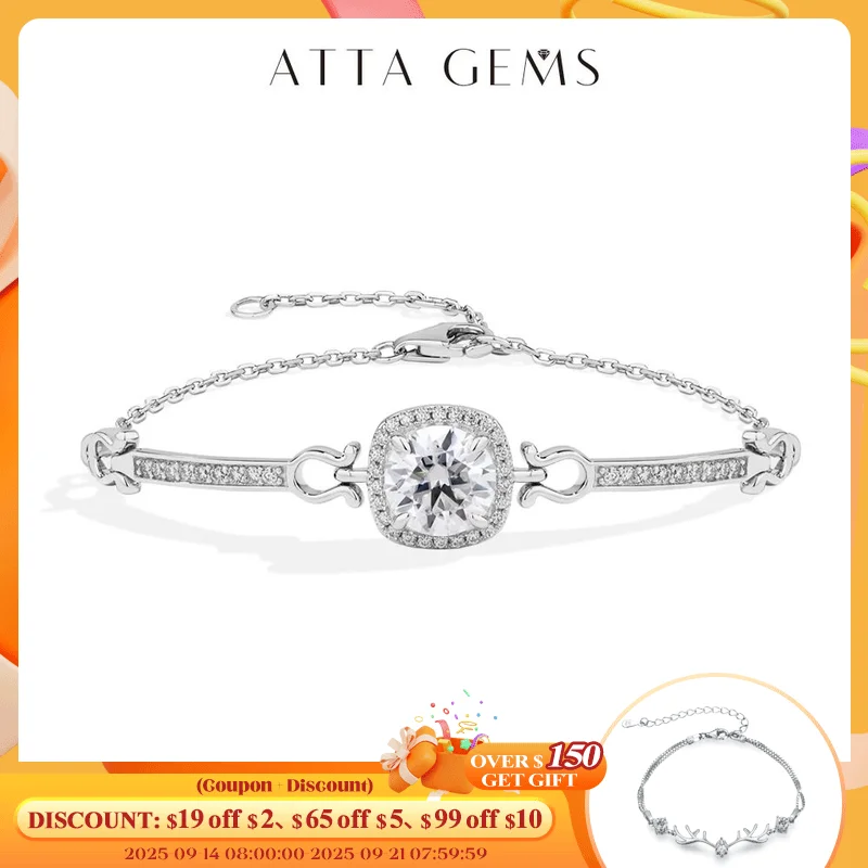 

ATTAGEMS Classic Full Moissanite Bracelets Round cut 2ct D VVS1 S925 Sterling Silver Adjustable For Women Wedding Jewelry 16+3cm