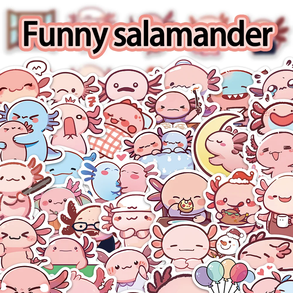 

50pcs Funny Salamander Daily Stickers Cartoon Cute DIY Luggage Skateboard Guitar Decoration Stickers PVC Waterproof Stickers