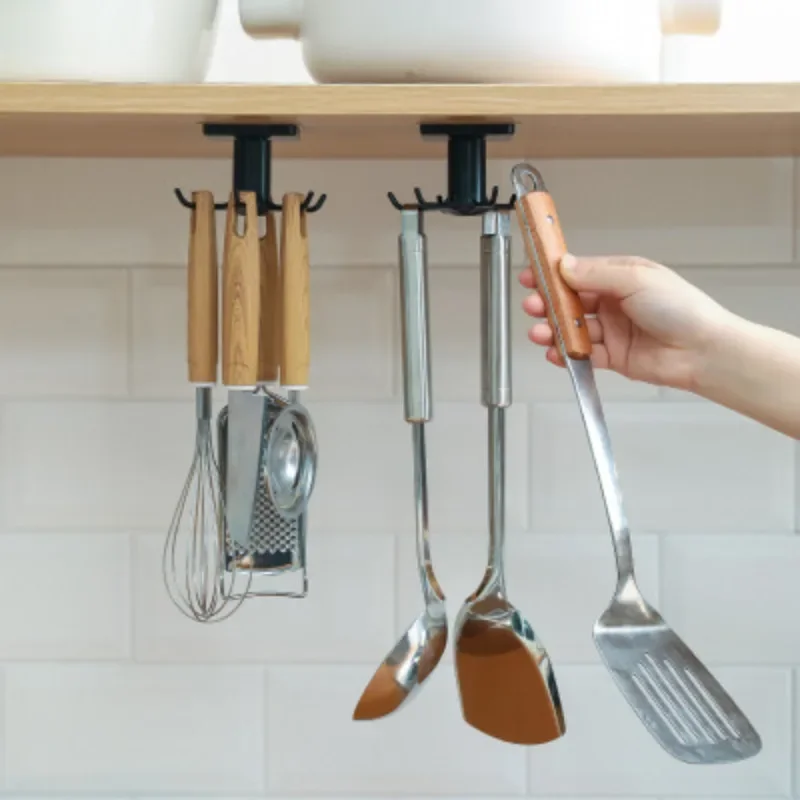 No Punching, Kitchen Wall Storage Rack, Shelf, Rotating Hook, Spatula, Spoon, Kitchen Utensils, Wall-mounted Type