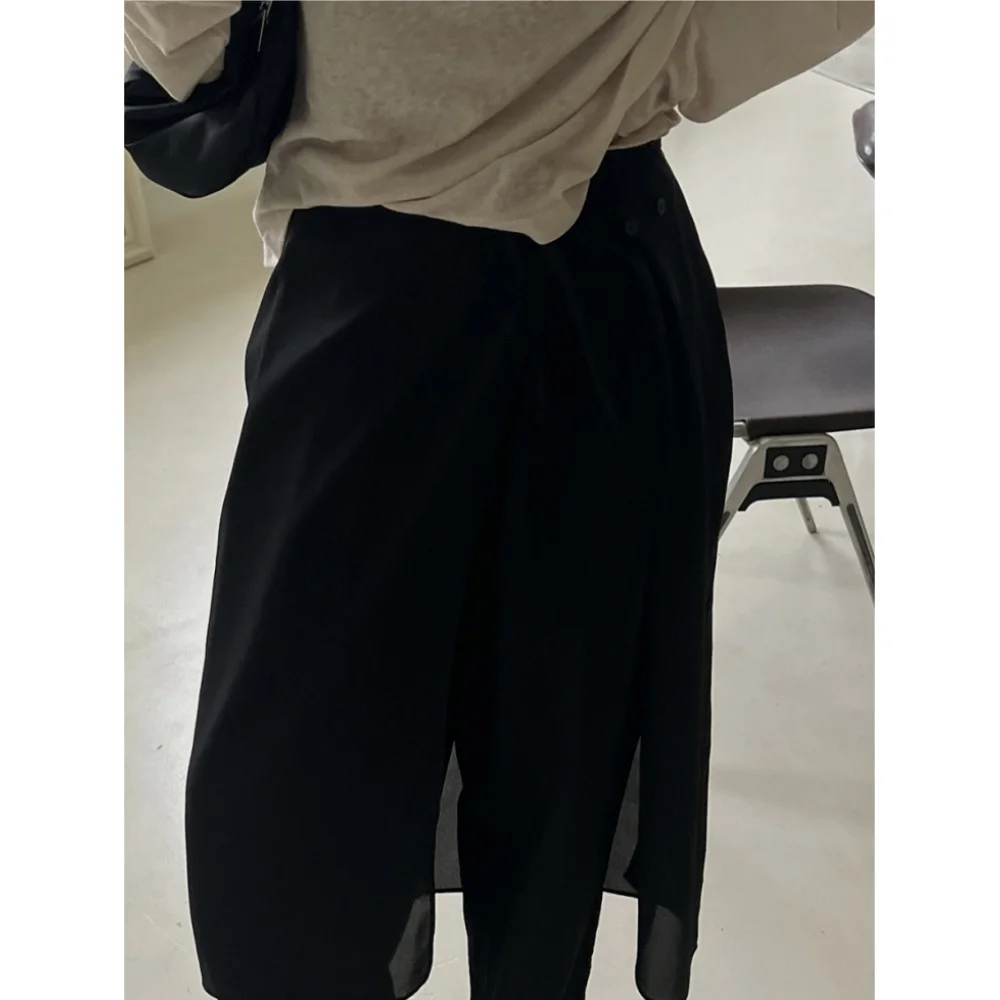 

Retro Korean Sle One-Piece Buttoned Belted Layered Skirt Apron Design f-length Unique Faion Sensation Commute Wear