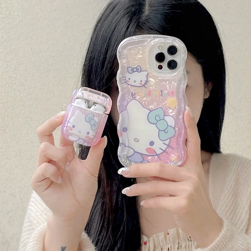 Miniso-Cute Sanrio Phone Cases, Acessórios Hello Kitty, Anime Iphone13Pro14Pro Max x 12, capas protetoras, brinquedos anti-queda, presente para meninas