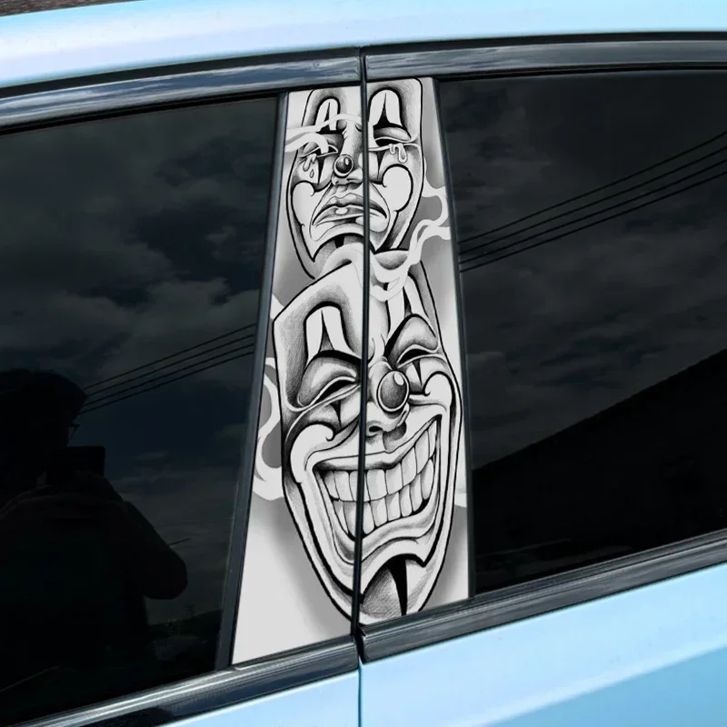 

1PC/2PCS Smile Now Cry Later Mask Car Stickers Auto Tattoo B Pillar Waterproof Center Column Decor DIY Car Doors Pillar Decals