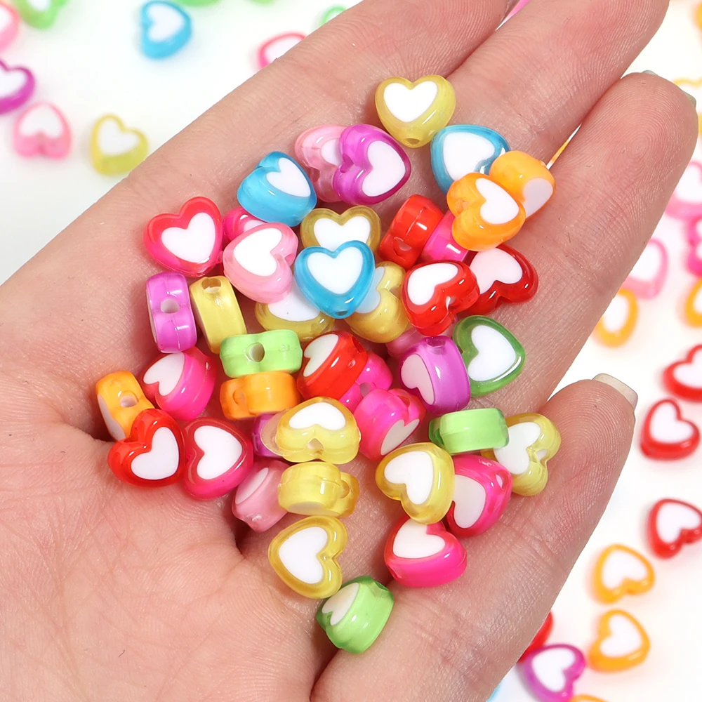 100pcs/lot Double Colors Love Heart Acrylic Beads for Jewelry Making Spacer Beads Charm Beads Diy Necklace Bracelet Wholesale