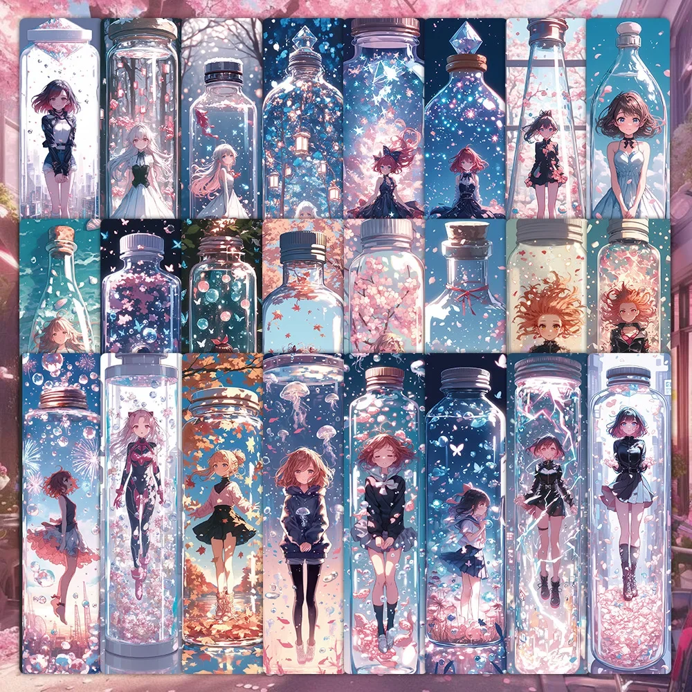 24pcs Girl in Cartoon Bottle Paper Bookmark Novel Textbook Decorative Card Reading Books Female Young Label Card