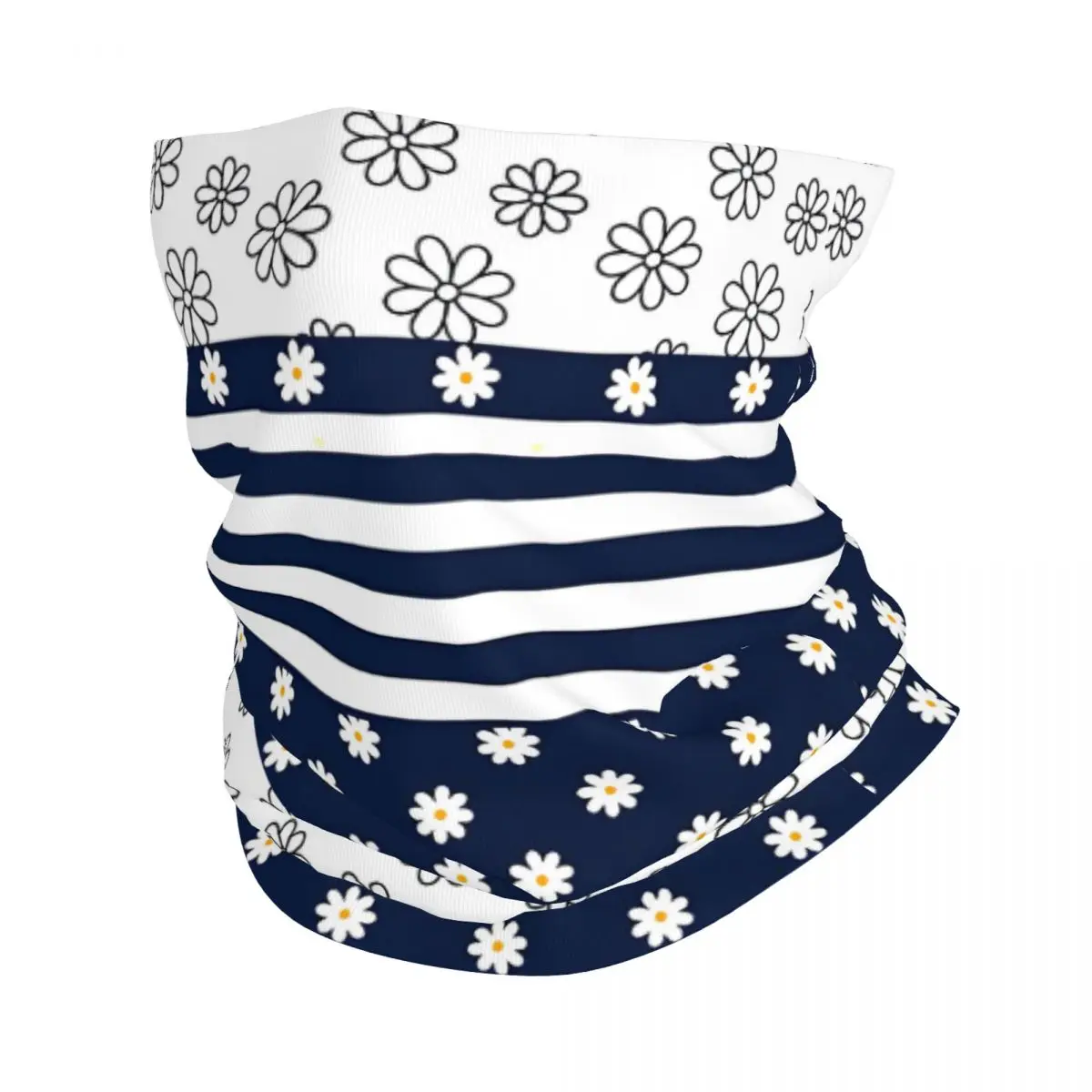 Navy Blue And White Simple Daisy Flower Warmer Men Ski Running Tube Scarf Medical Nurse Face Bandana Gaiter