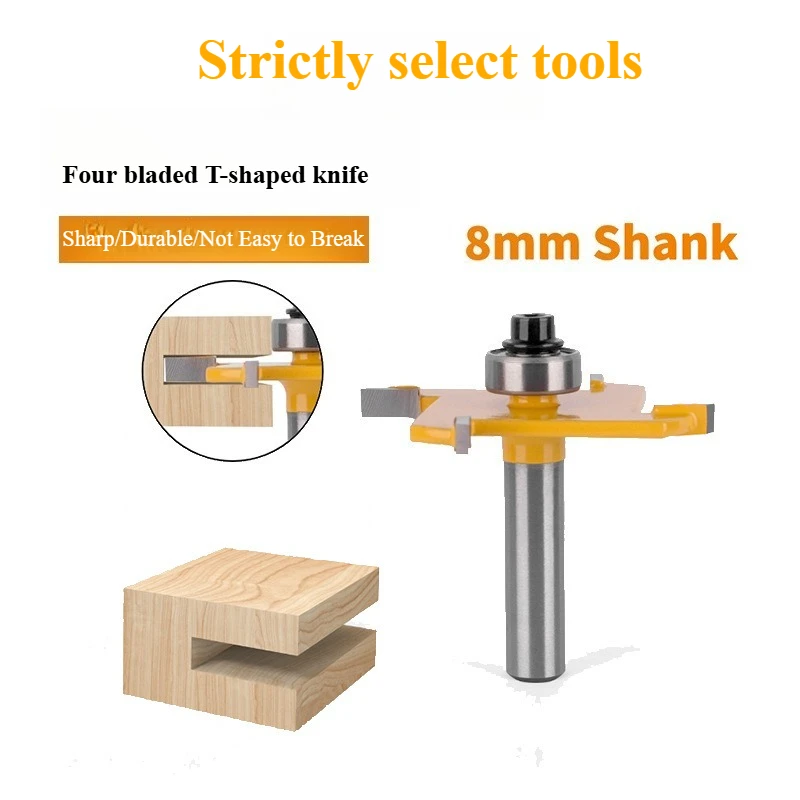 8mm Shank 4 Flute T-Slot Bit 49mm Cutting Dia Alloy Grooving Cutter Wood Trimmer Engraving Machine Accessories