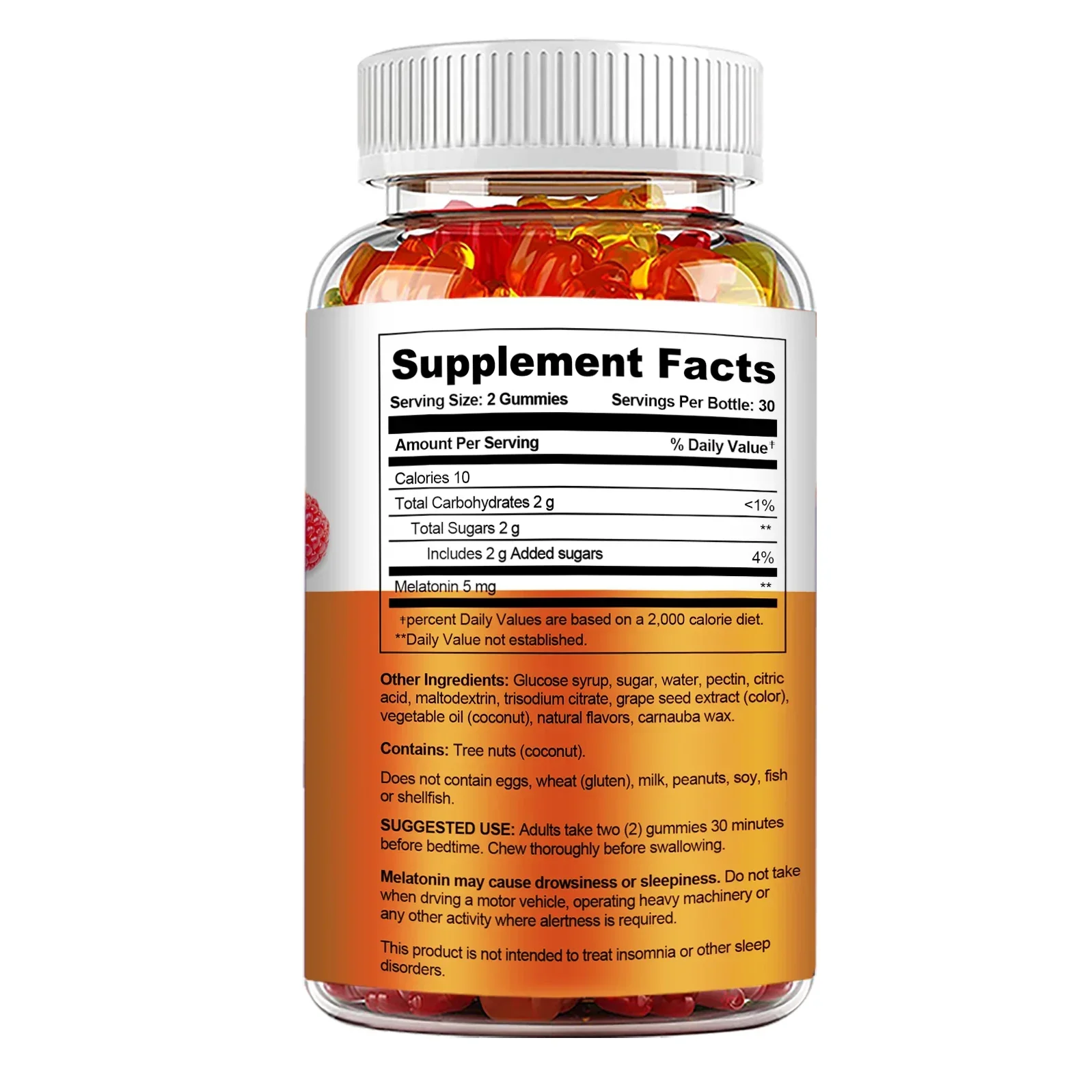 5mg Melatonin Gummies for Adults Improve Insomnia Relax Brain Deep Sleep Gluten Free Non-GMO