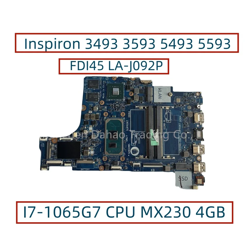 FDI45 LA-J091P LA-J092P For Dell Inspiron 3493 3593 5493 5593 Laptop Motherboard With I7-1065G7 CPU MX230-GPU CN-0YCVH6 0N18YD