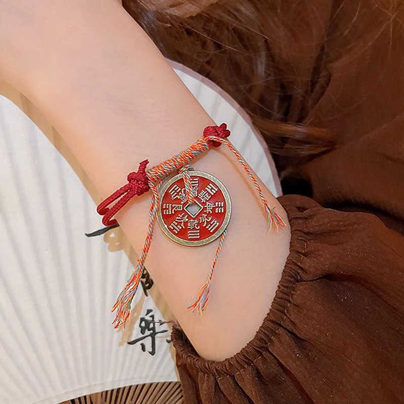 New Chinese Tibetan Style National Style Hand Rope Mountain Ghost Spending Red Rope Hand-woven Copper Bracelet For Men And Women