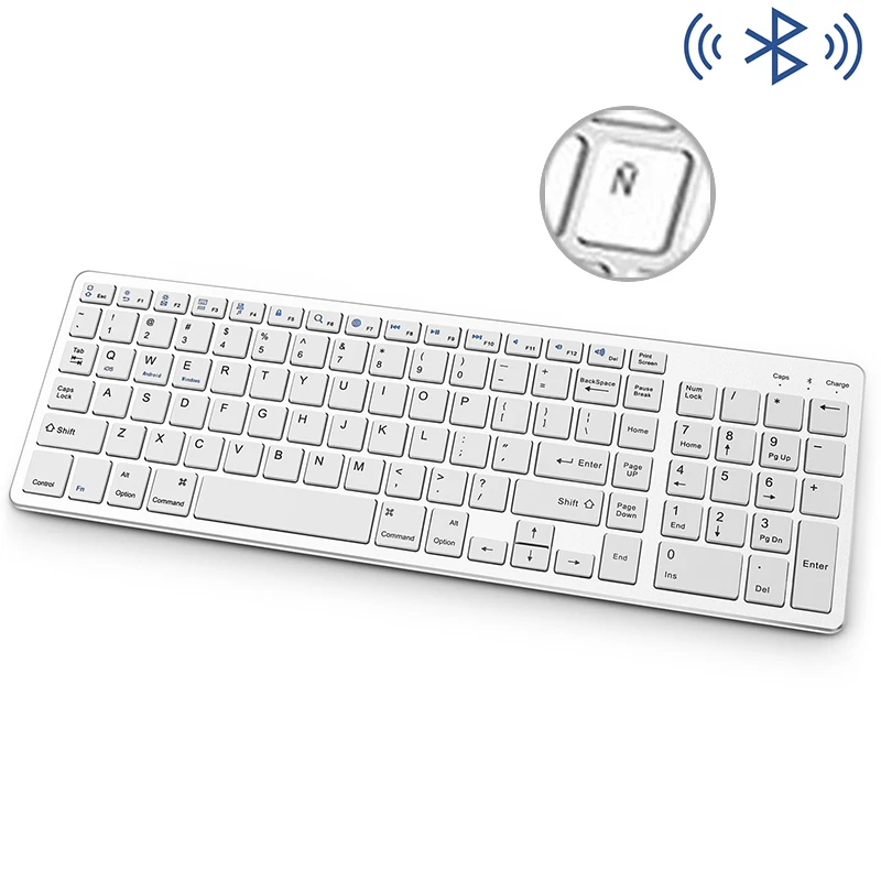 Ergonomic Spanish Layout Bluetooth Wireless Keyboard 102 keys Rechargeable Wireless Keyboard for Win7/8/10/Mac/iOS