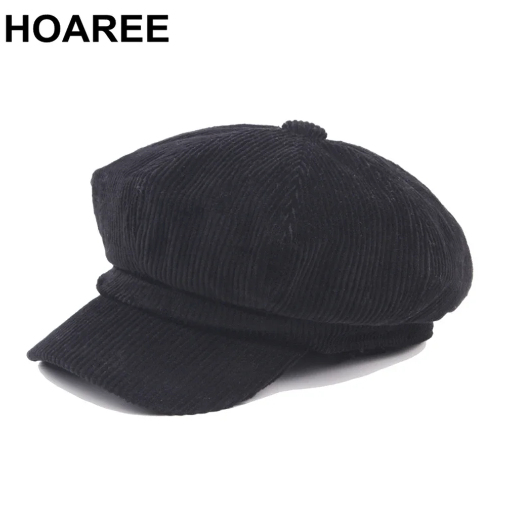 

HOAREE Corduroy Newsboy Cap for WomenCoffee Vintage Hat Women Autumn Winter Brand Ladies 2024 New Painter Octagonal Cap