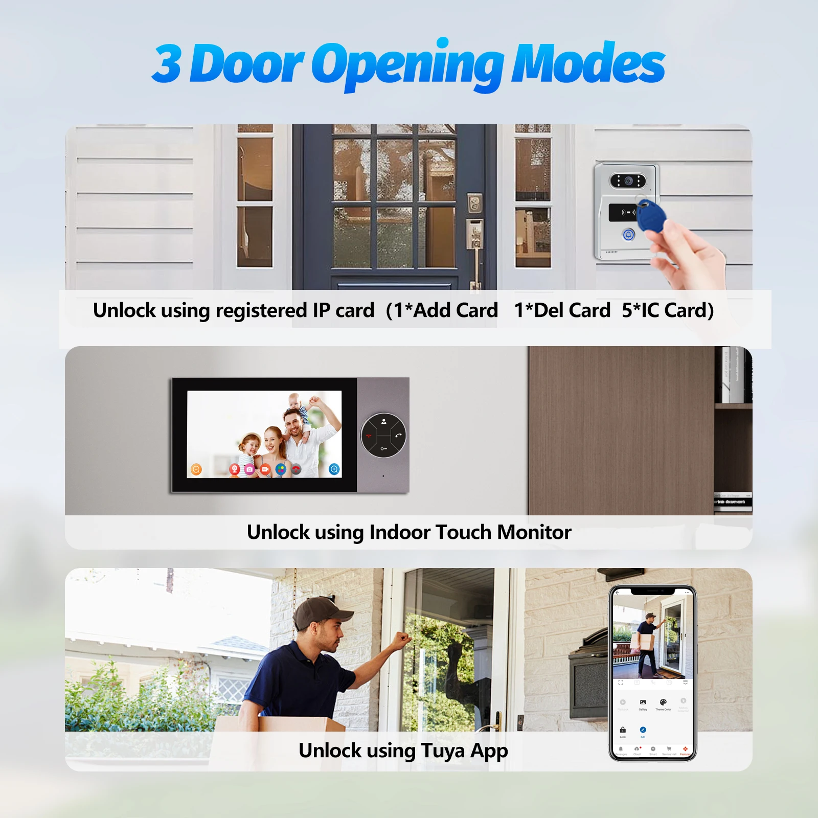 Smart Video Intercom System 7 Inch, HD Outdoor Camera with Night Vision, 2-Way Talk & Waterproof Design for Home/Gate Access