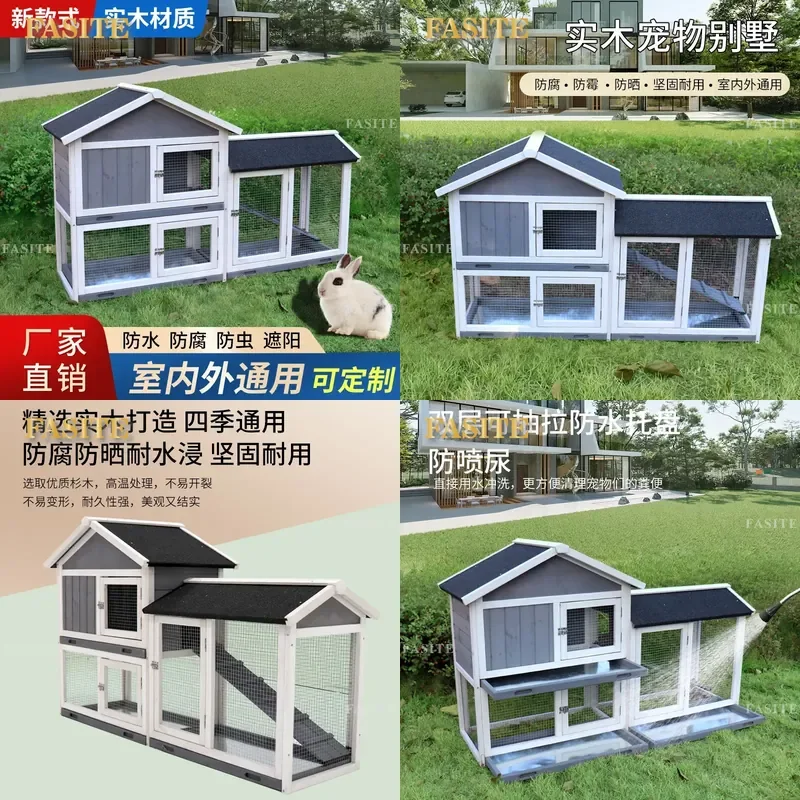 For Rabbit Guinea Pig Cage Large Anti-Spray Urine Nest Automatic Manure Cleaning Indoor Household Pet Special