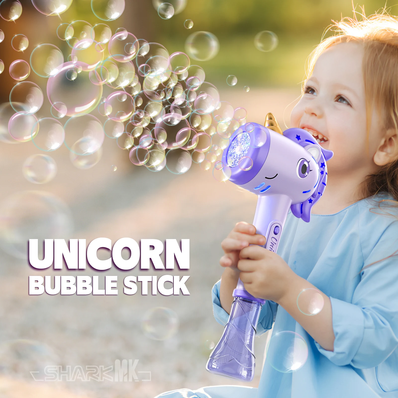 Einhorn-Seifenblasenmaschine, automatische Seifenblasenmaschine mit Fantasy-LED-Lichtern, Outdoor-Seifenblasenspielzeug für Kinder ab 3 Jahren, inklusive Seifenblasenlösung – Detail 1